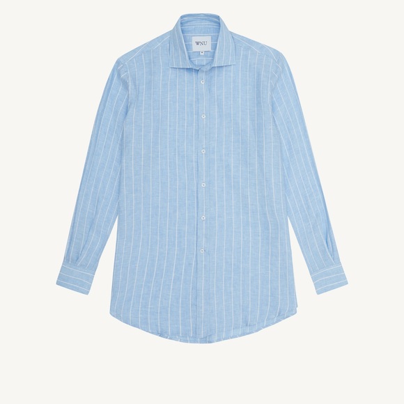 With Nothing Underneath the boyfriend button down: 100% Linen, light blue stripe - Picture 2 of 6